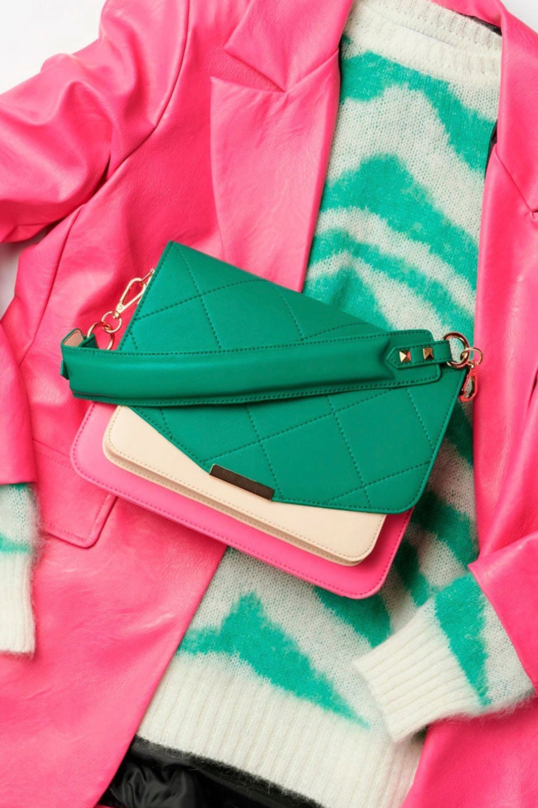 Noella Blanca Multi Compartment Bag green pink nude