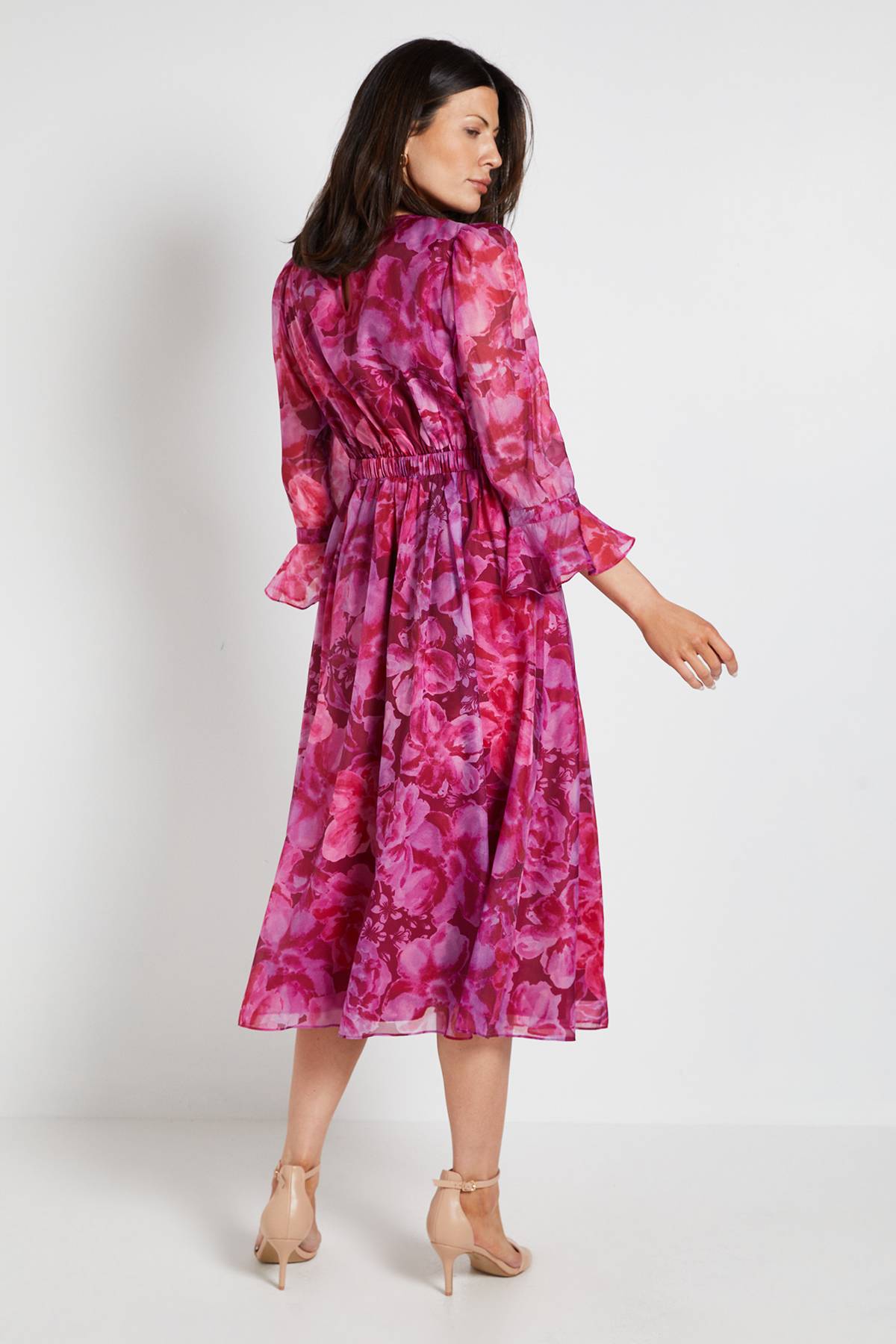 Wallis Robe Midi En Organza Floral À Manches Évasées