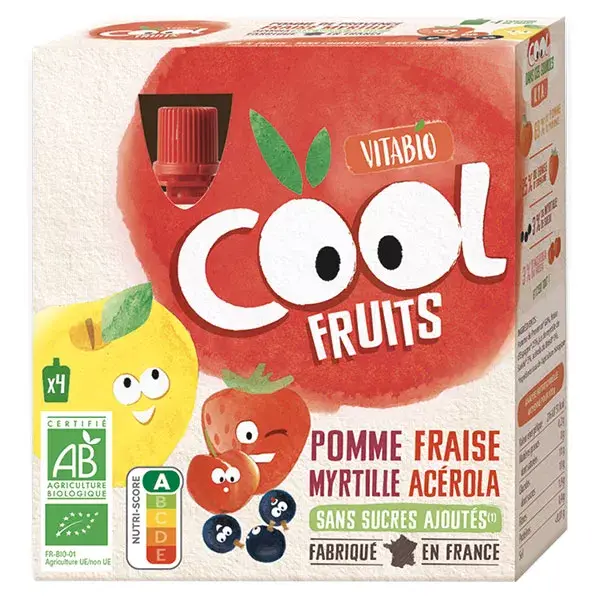 Vitabio Cool Fruits Maçã Morango Mirtilo Acerola Orgânico 4 x 90g