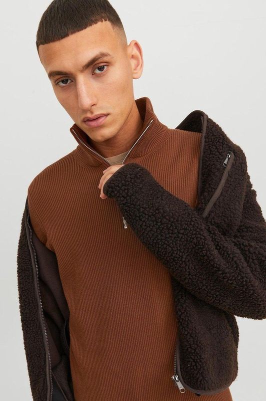 JACK & JONES - Perfect Knit - Schipperstrui - Middenbruin - Katoenmengsel