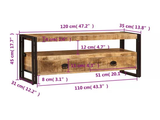 Meuble TV 120x35x45 cm Bois solide de manguier