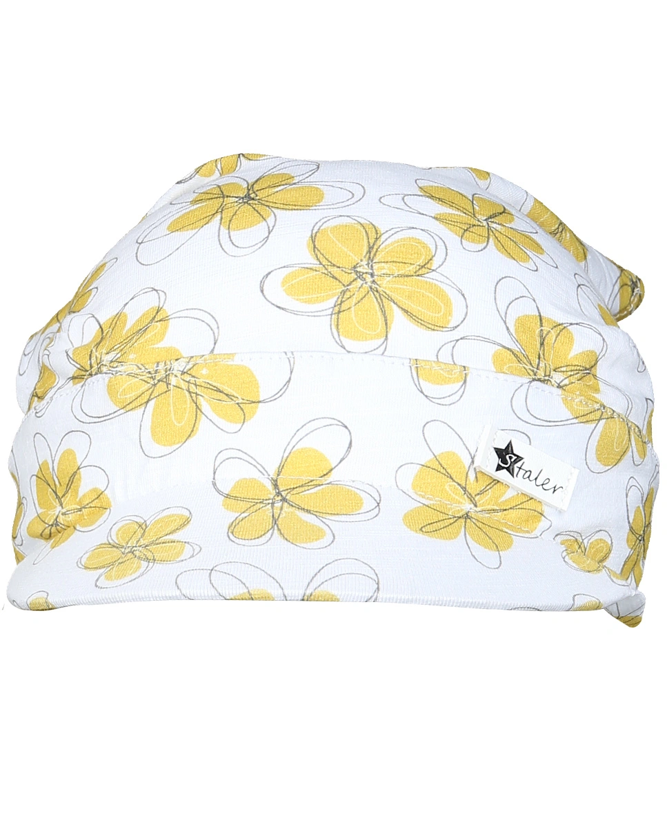 Kopftuch-Mütze BLUMEN in ecru
