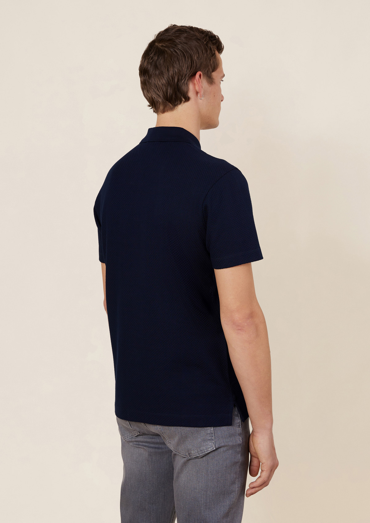 Polo manches courtes Slim en coton uni bleu marine