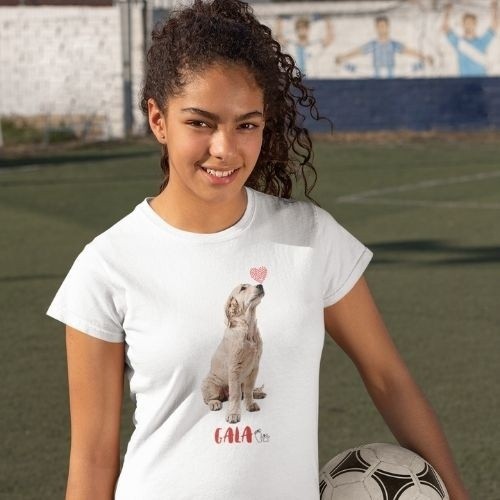 Camiseta unissex com coração no focinho, personalizável, branca