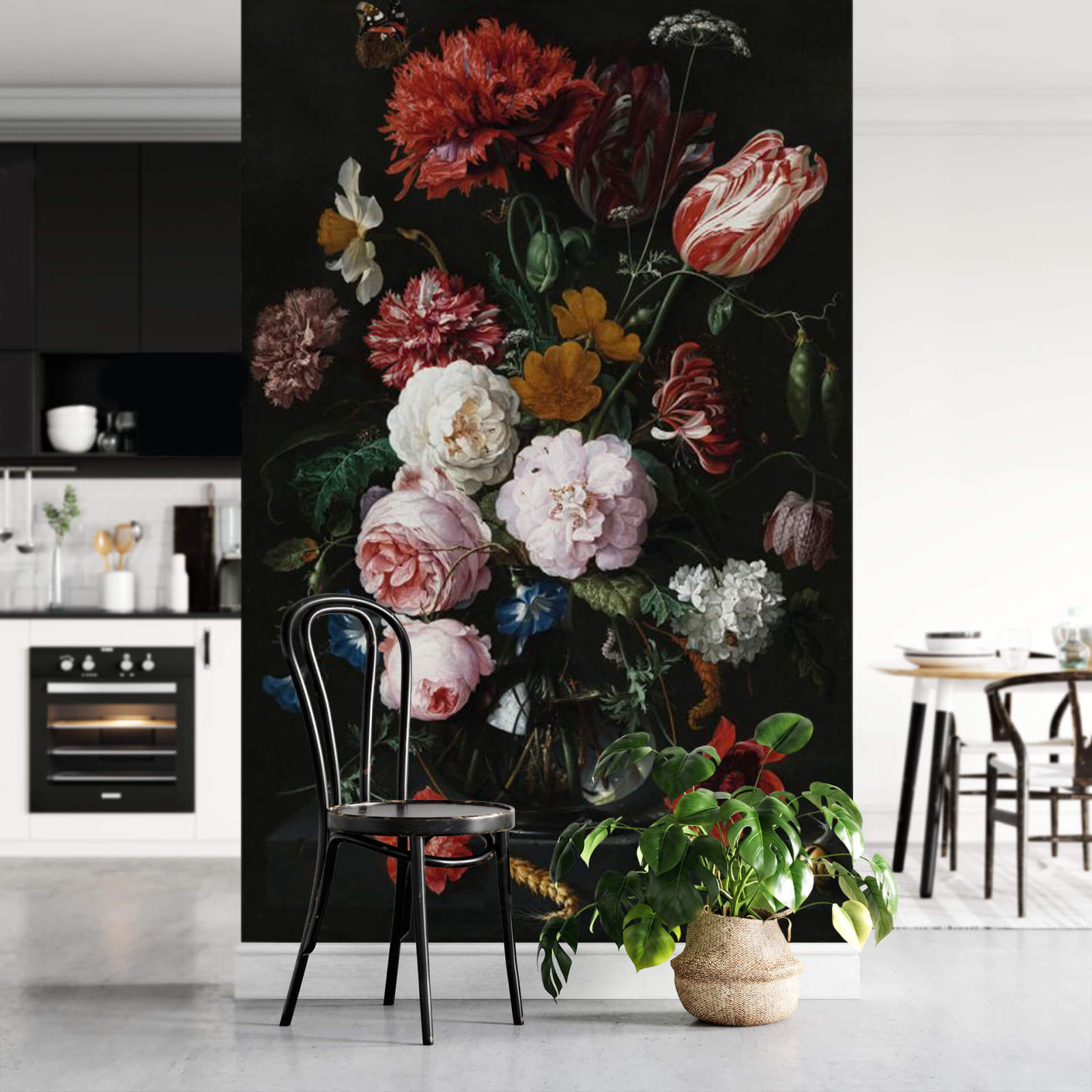 Fototapete DESIGNWALLS 2.0 - rot-schwarz - Blumen - 2,6 Meter