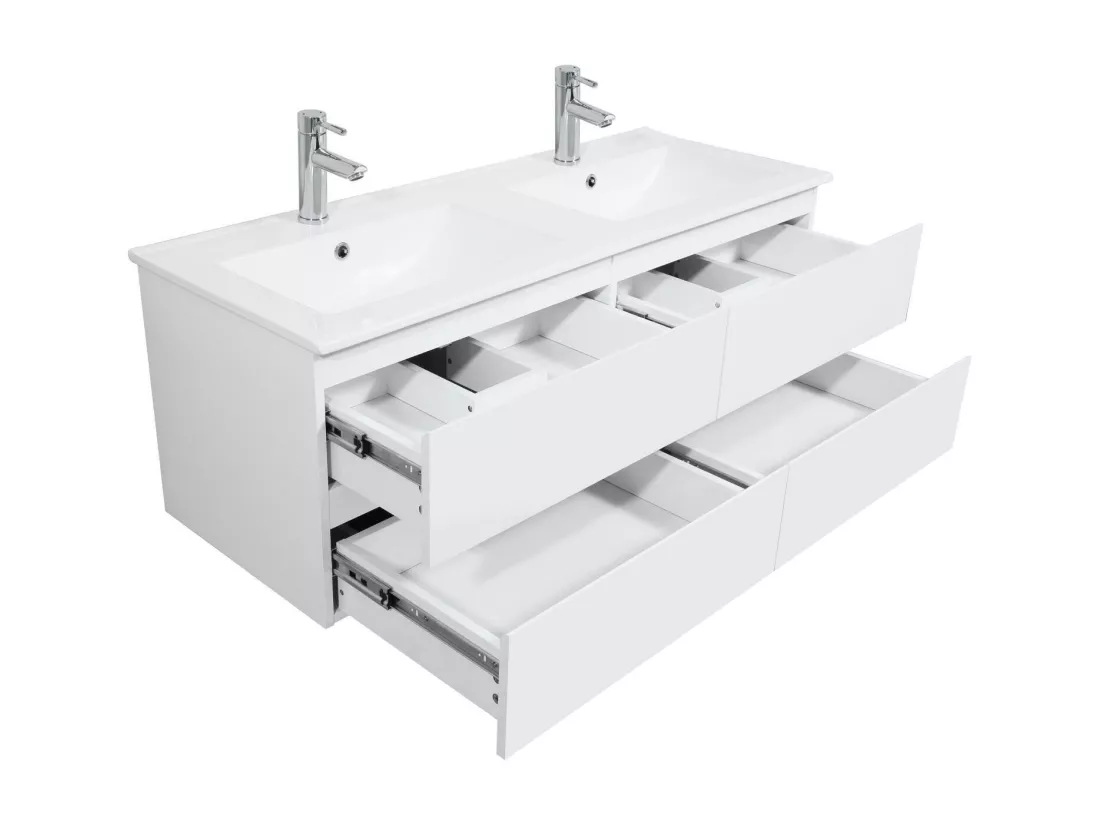 Meuble double vasque blanc 120cm + plan double vasque