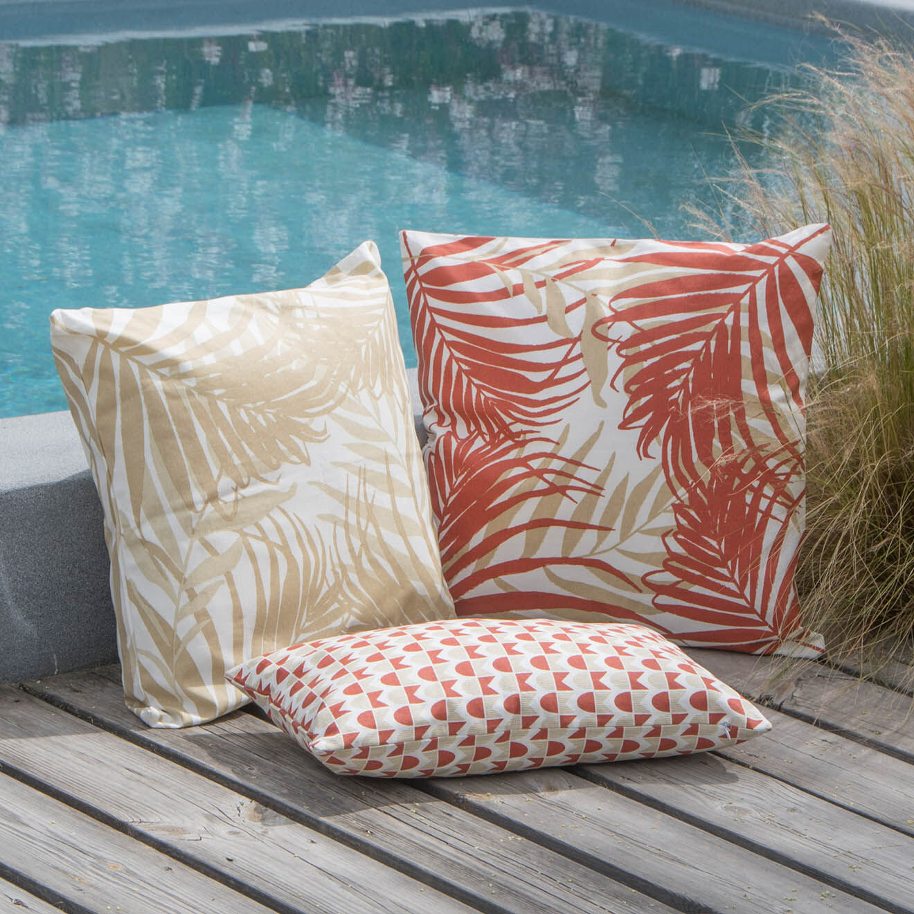 Febronie Housse de coussin d'extérieur Jungle sable - 50x50 cm