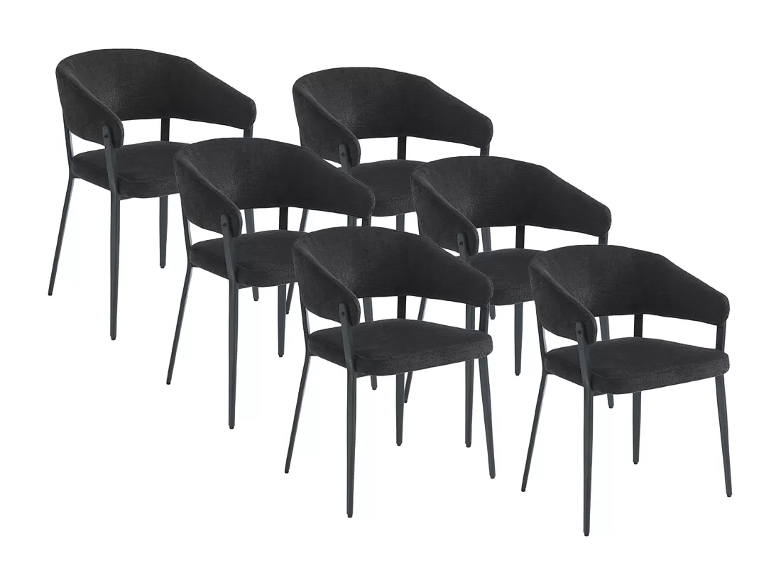 Lot de 6 chaises avec accoudoirs en tissu et métal - Noir - AVRELA