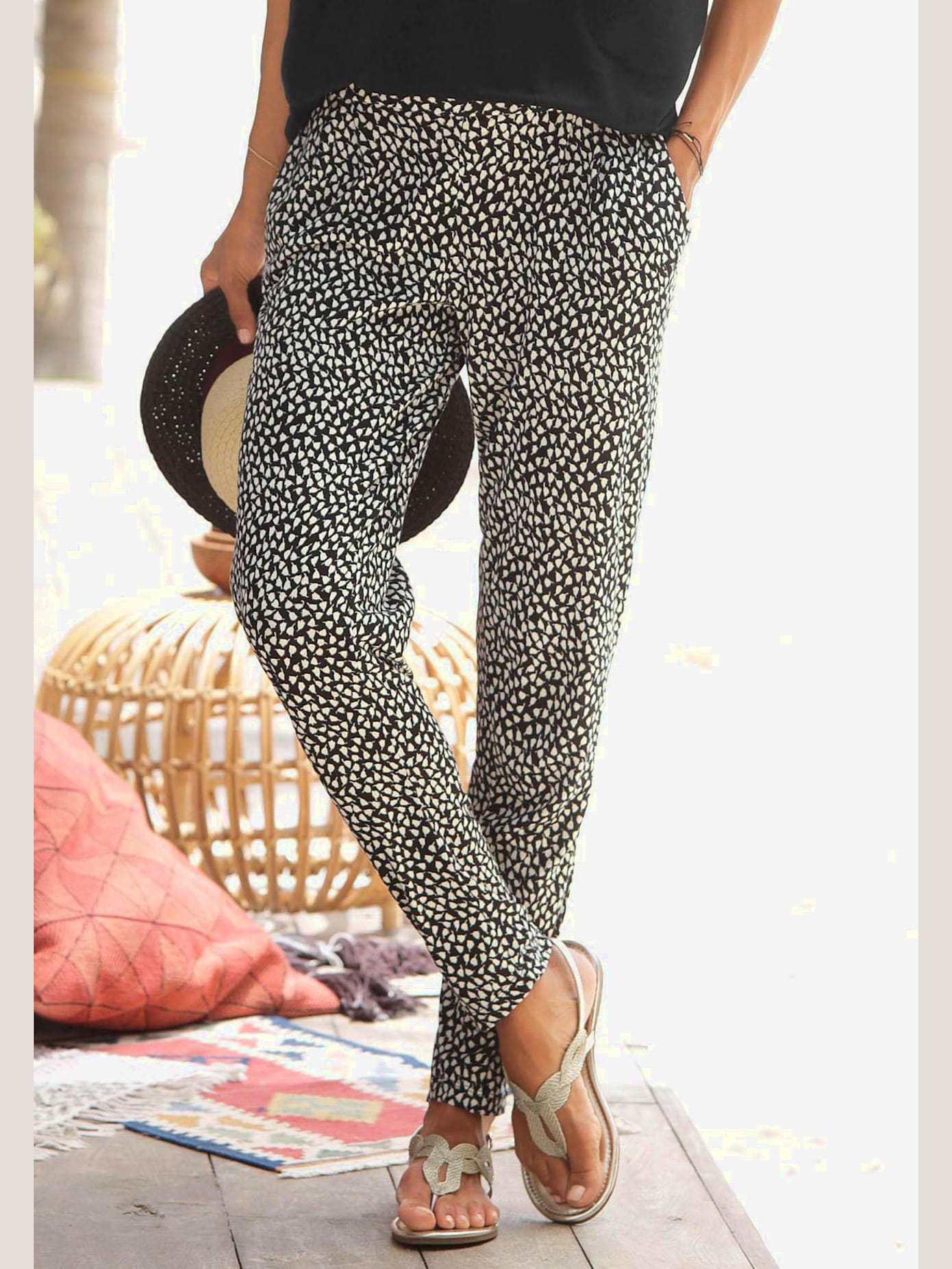 Pantalon de plage pantalon en tissu léger avec imprimé sur toute la surface