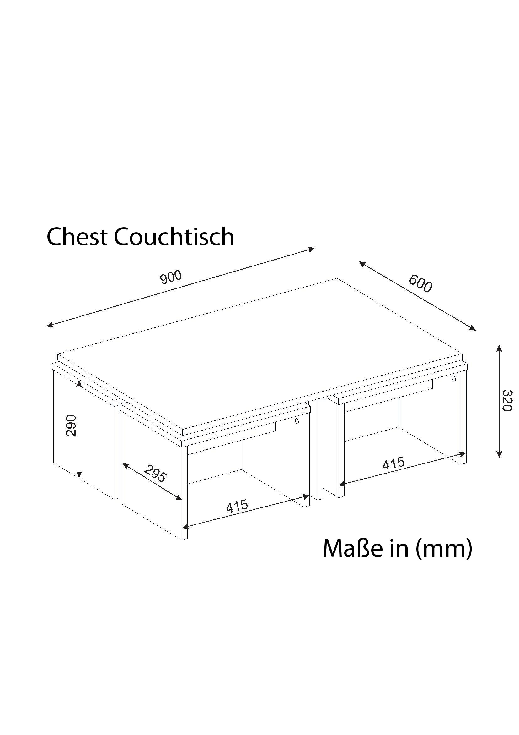 Couchtisch Chest Weiß Cordoba Farbvariante: Rot, Größe: XL
