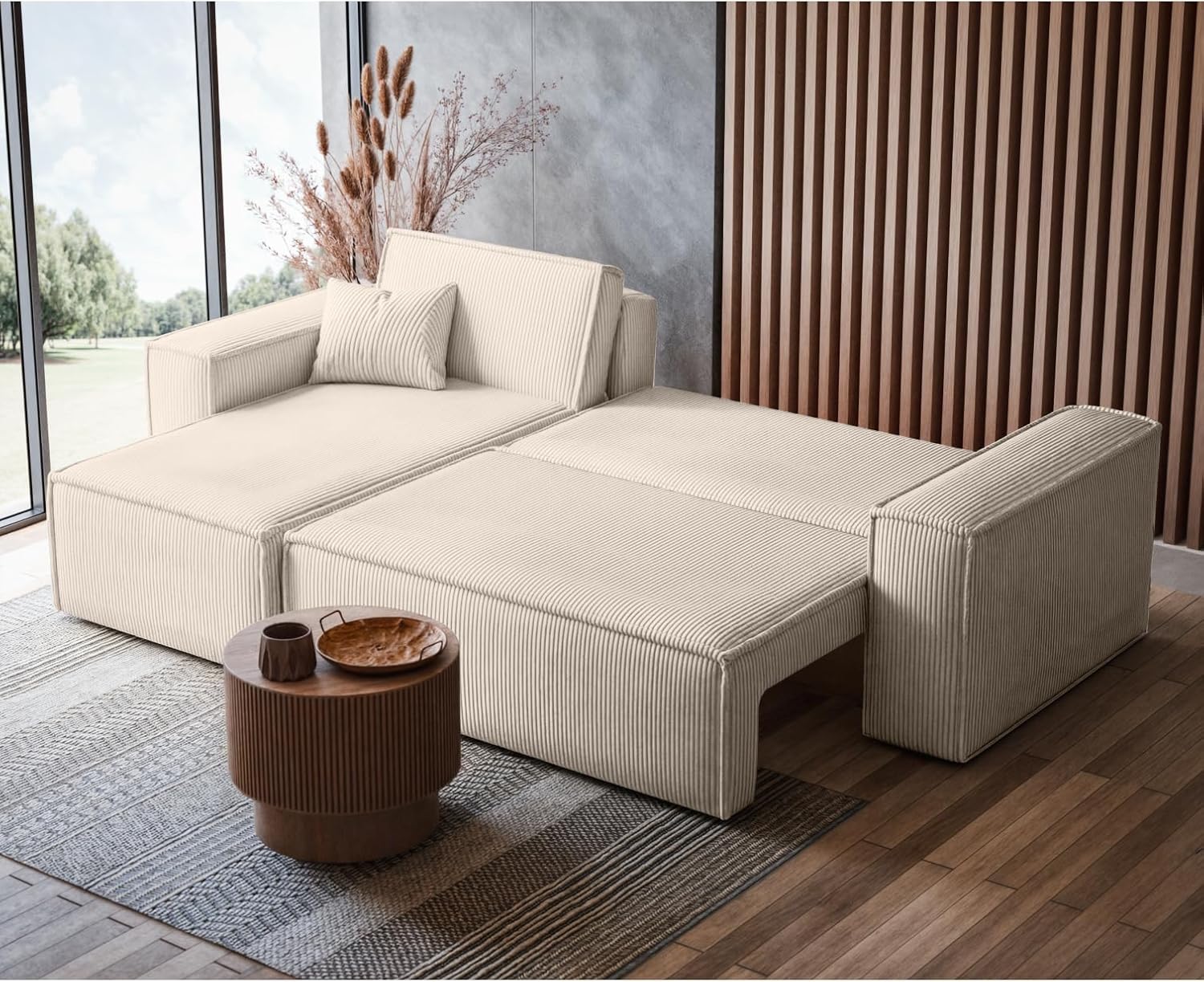 LOUNGITUDE Canapé Farah d'angle Convertible et réversible 4 Places en Velours côtelé FI4594168