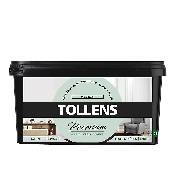 Peinture Tollens premium murs, boiseries et radiateurs jade clair satin 2,5L