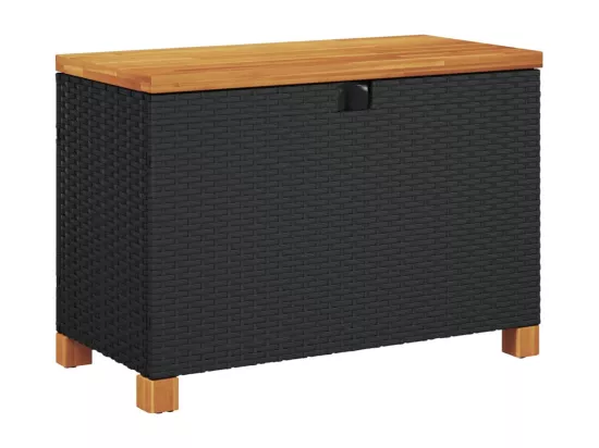 Boîte de rangement de jardin noir résine tressée bois d'acacia