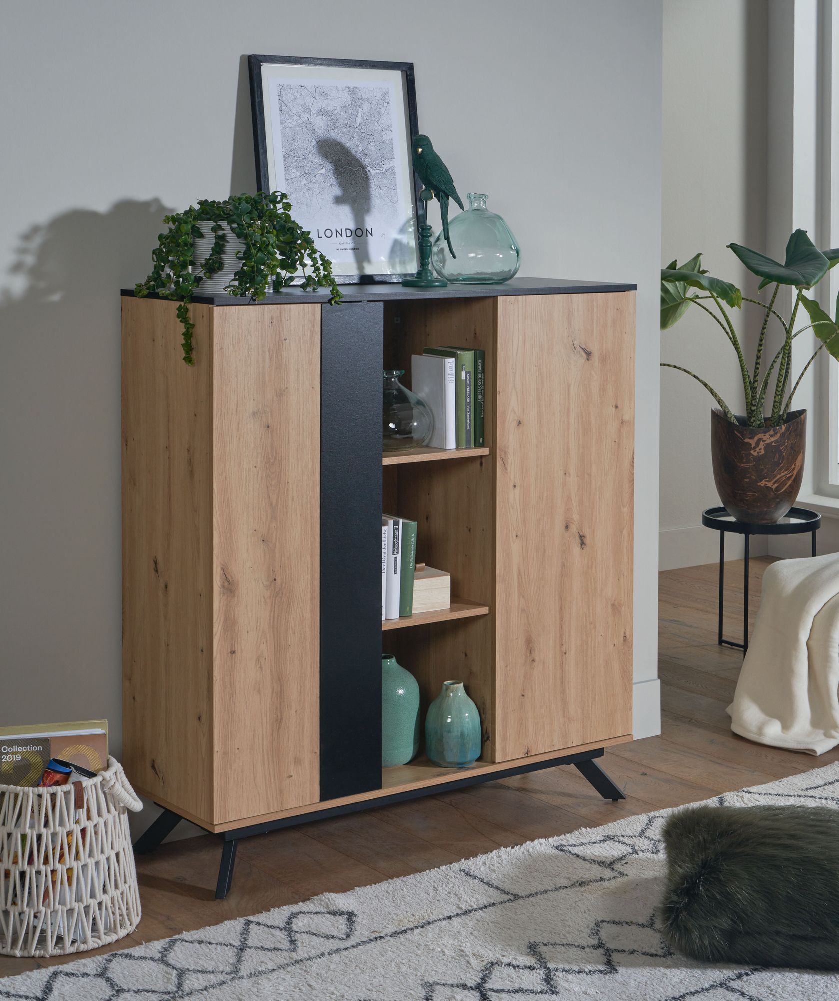 KADIMA DESIGN Stilvolle Kommode mit Eiche-Dekor, 6 Fächer, magnetische Stopper, pflegeleichte Oberfläche