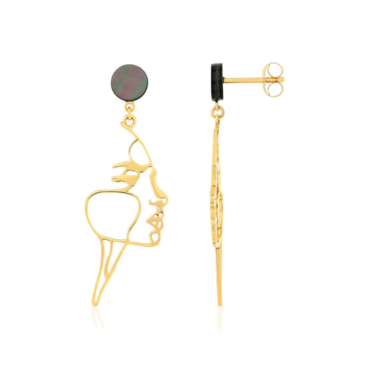 Boucles d'oreilles or jaune 375 nacres motif visage