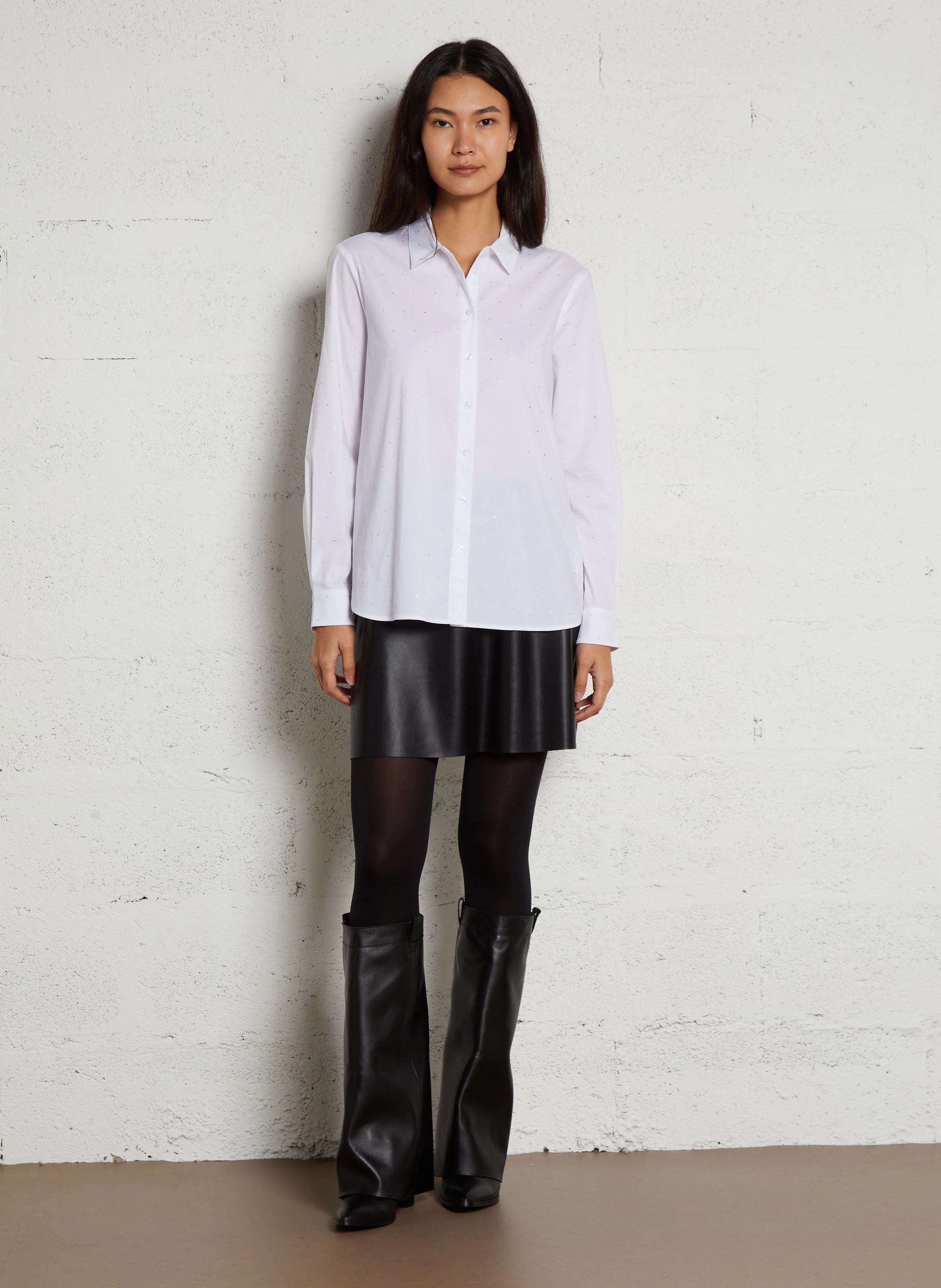 Chemise à strass en coton mélangé | Blanc
