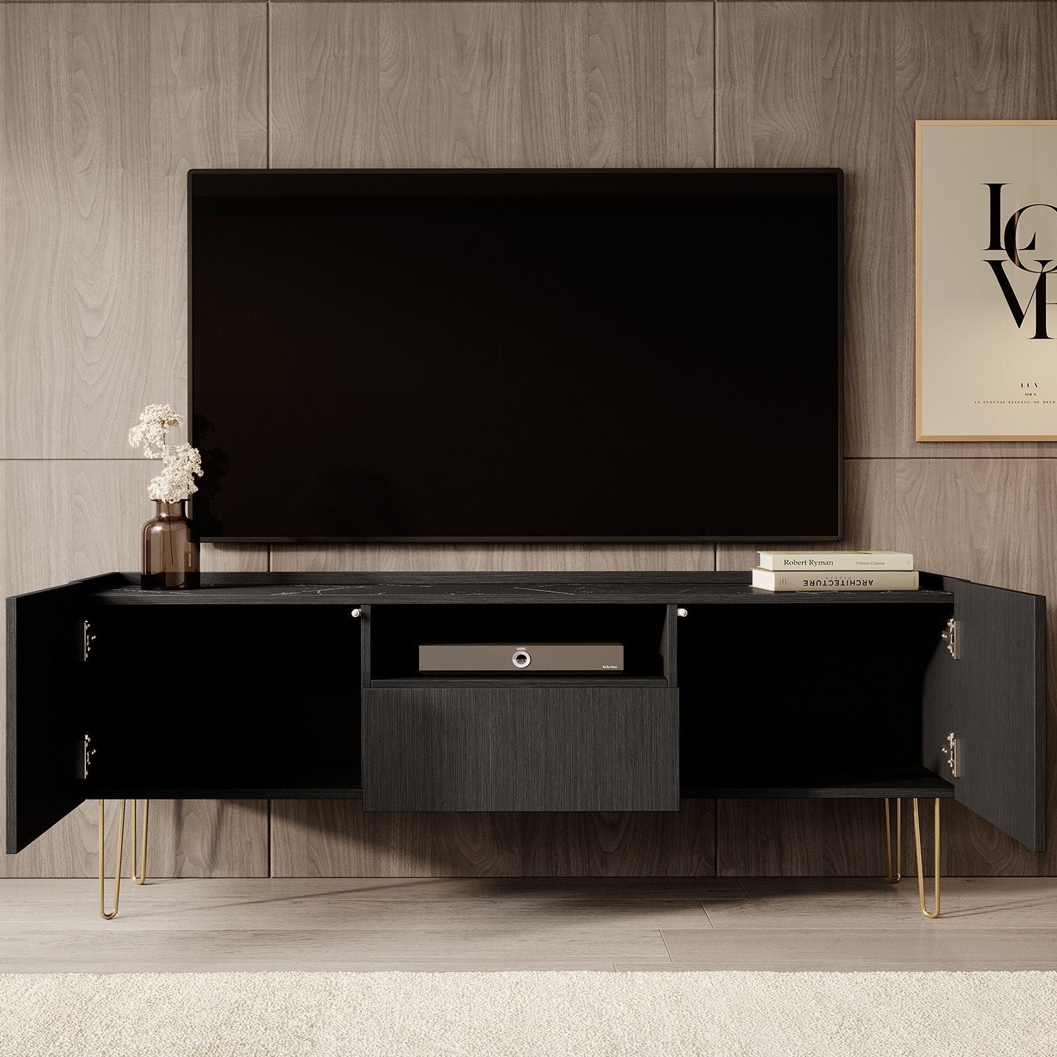 Hacienda - TV-Meubel met 2 deuren - Zwart - 144 cm