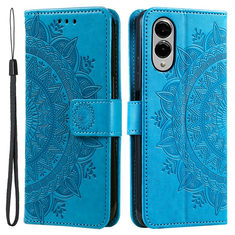 Samsung Galaxy S25 Edge Leder Tasche Wallet Mandala Flowers Imprint - Blau