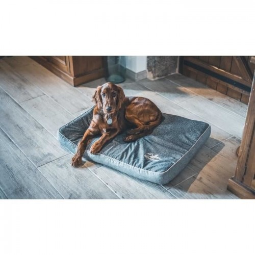 Cama retangular acolchoada Tyrol cinza para cães de grande porte.