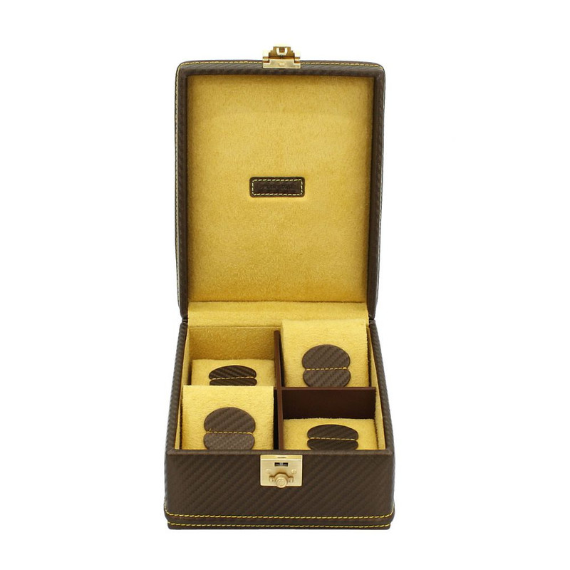 Ecrin 4 montres, Carbon, Couleur fibre de carbone intérieur jaune