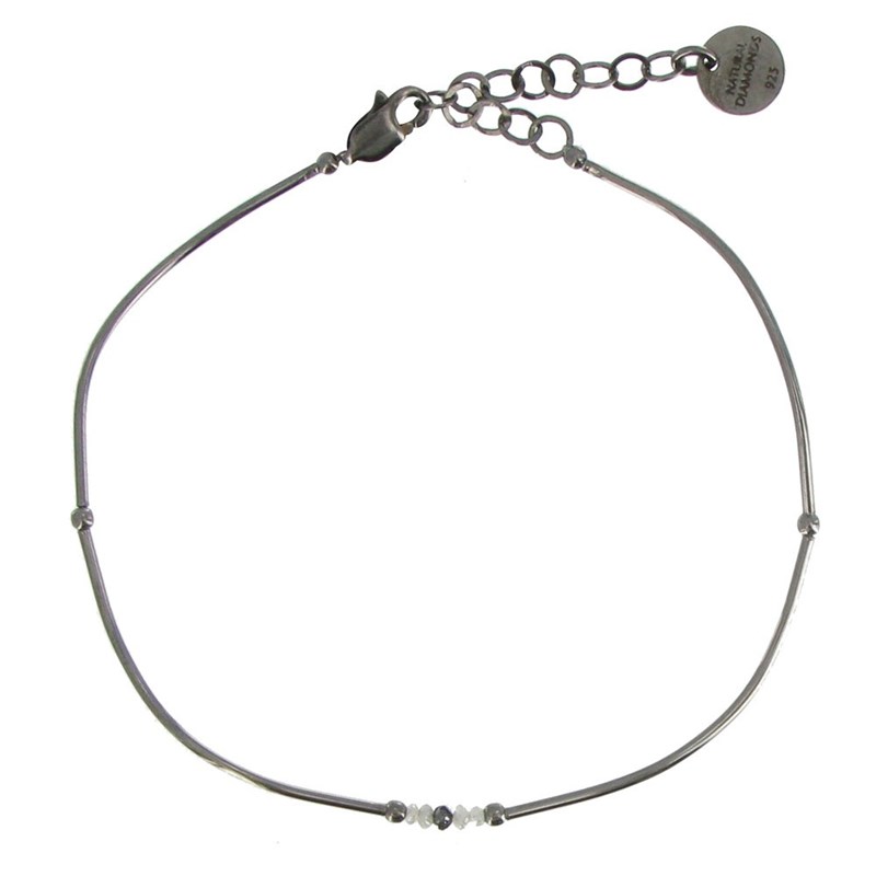 Bracelet Argent 4 Diamants Blancs et 1 Diamant Noir