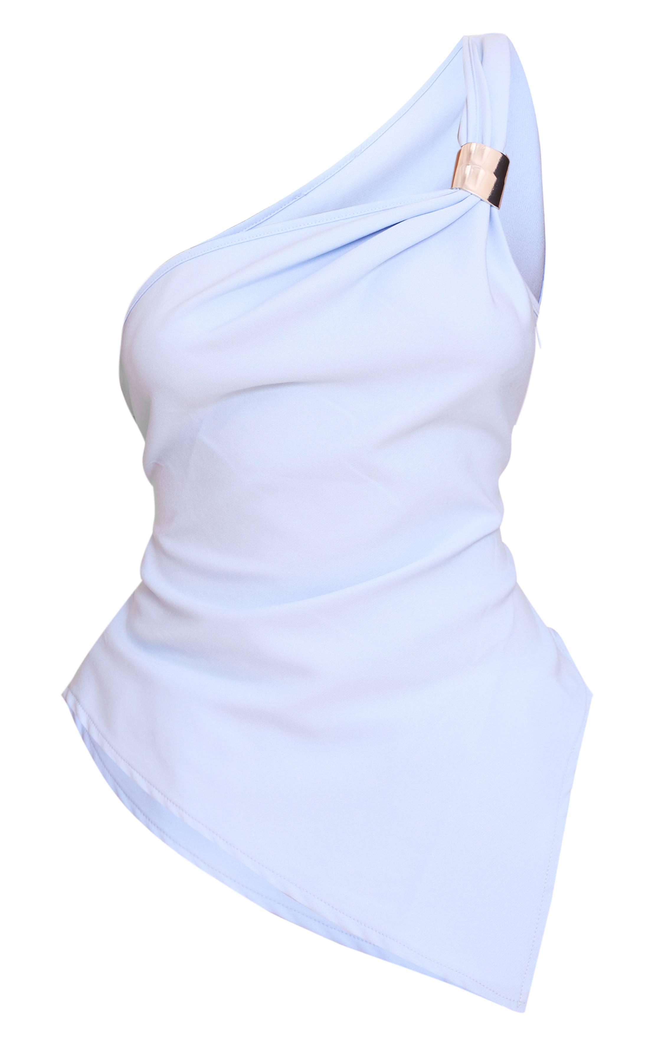 Bleu Ciel Haut Long Asymétrique À Une Épaule Avec Détails De Finition