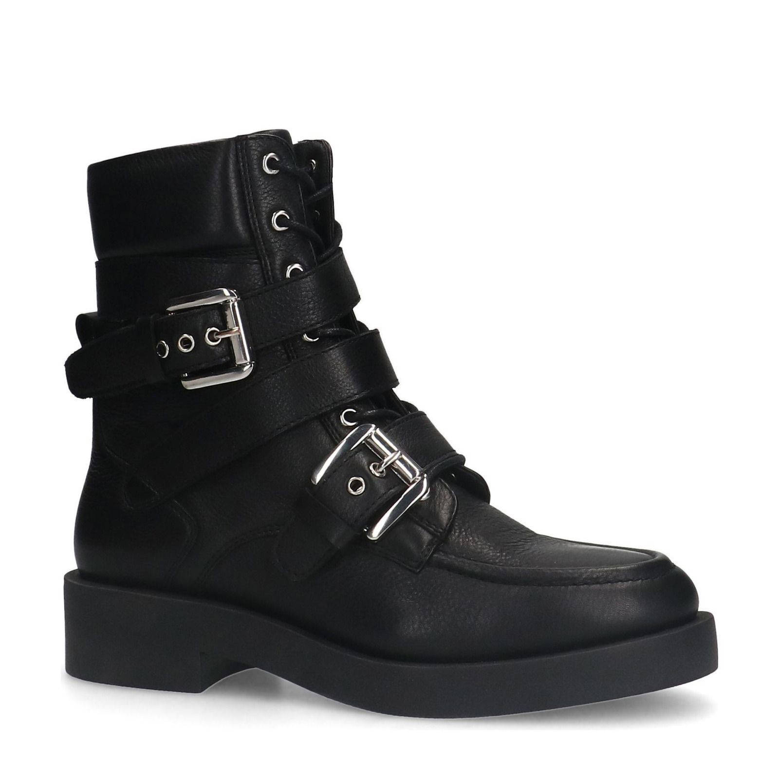 Sacha leren bikerboots zwart
