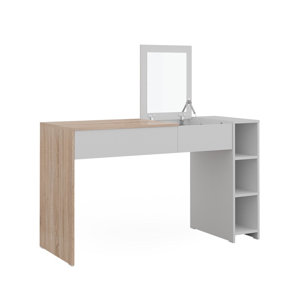 Vicco Schminktisch Kira, 129 x 76 cm, Weiß Sonoma, Frisiertisch inkl. Spiegel, modern