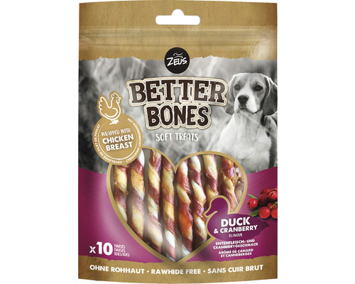 Zeus BetterBones Twist Eend met Cranberry Hondensnack, 10 cm, 10 stuks, 114 g, Kauw