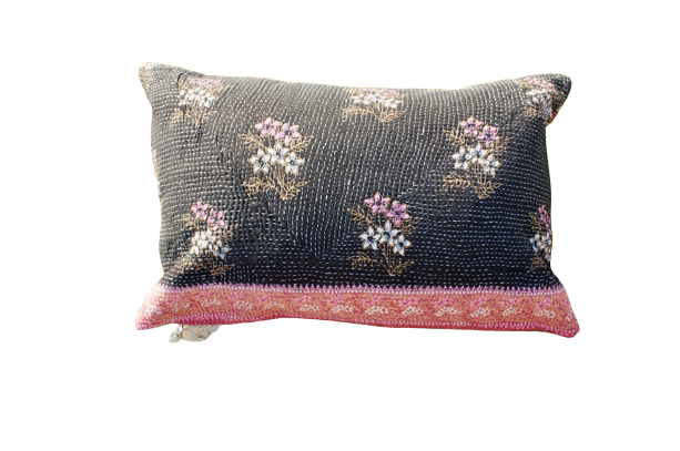 Kussen Kantha vintage 40x60 cm black pink
