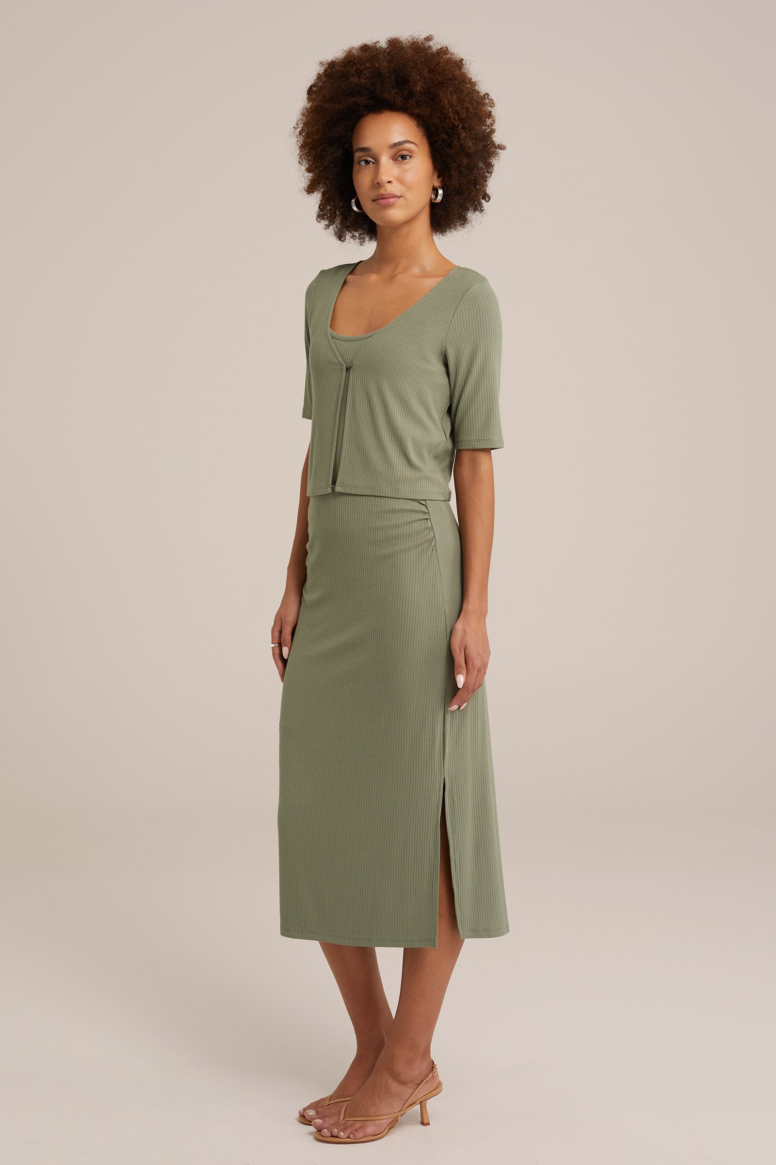 geribde rok WE Fashion Lichtgroen