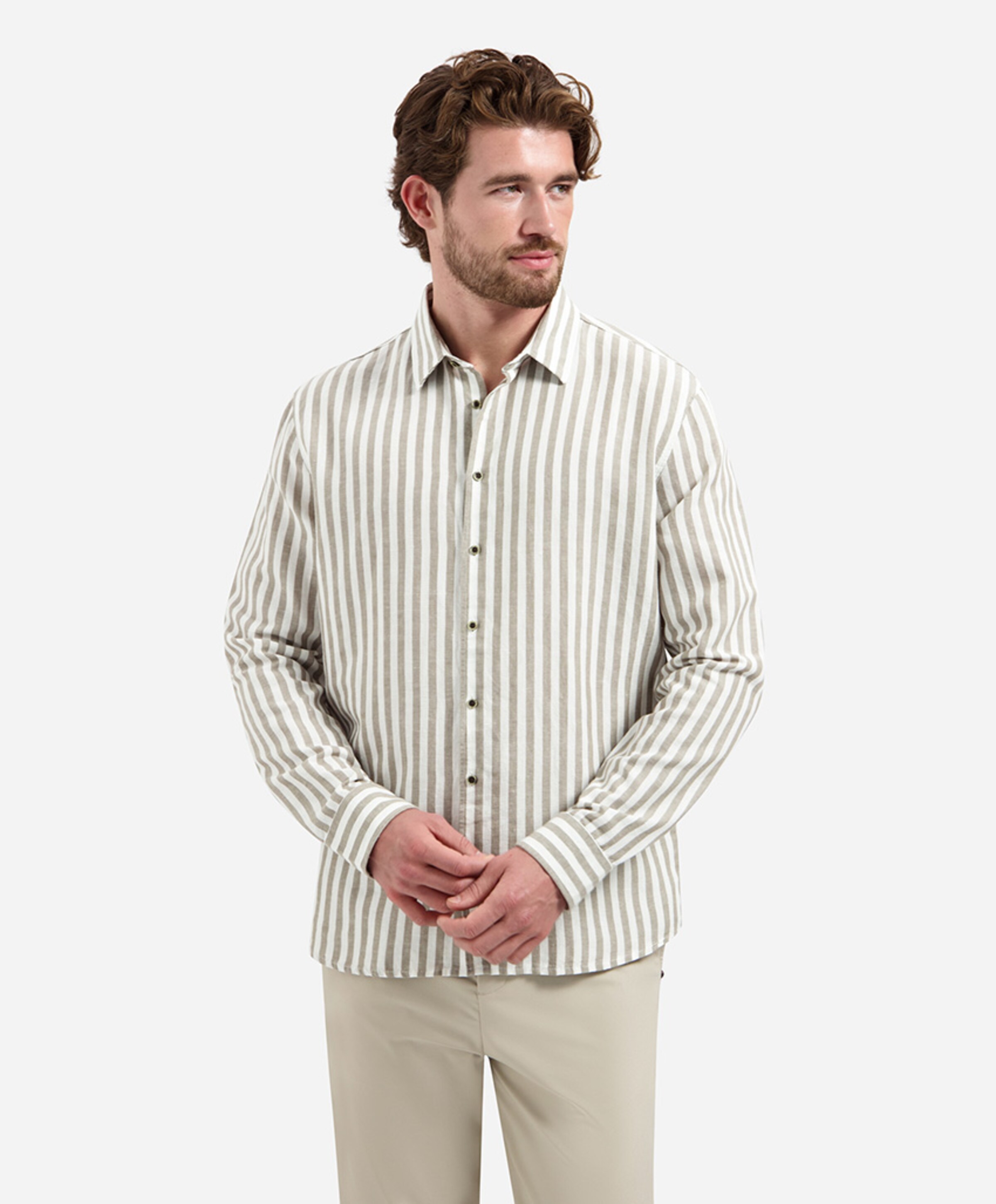 No Excess Heren overhemd lange mouw beige