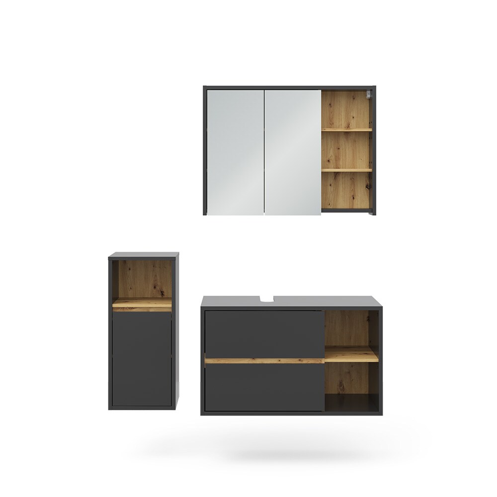 Vicco Badmöbel-Set Badezimmer-Möbel Bad-Schrank Viola Anthrazit Eiche modern Badezimmerschrank Waschtischunterschrank Spiegelschrank Midischrank Schranktür Schrankfach Ablage Aufbewahrung