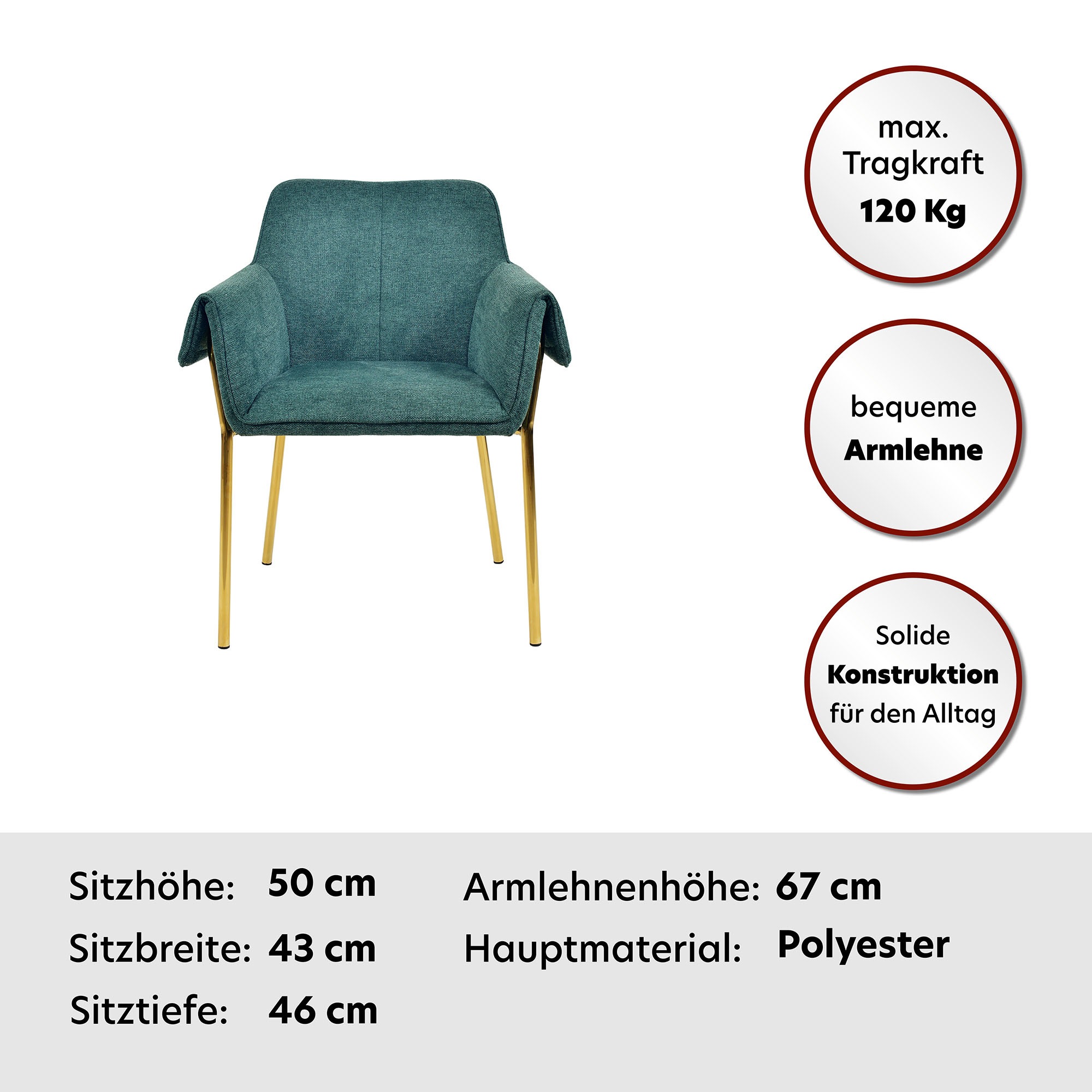 Kayoom Polsterstuhl »Stuhl Galia 125, gepolsterte Rückenlehne und Sitzfäche« () 1 Stk.gemütliches Desig, goldenes Gestell, pflegeleichter Stoffbezug