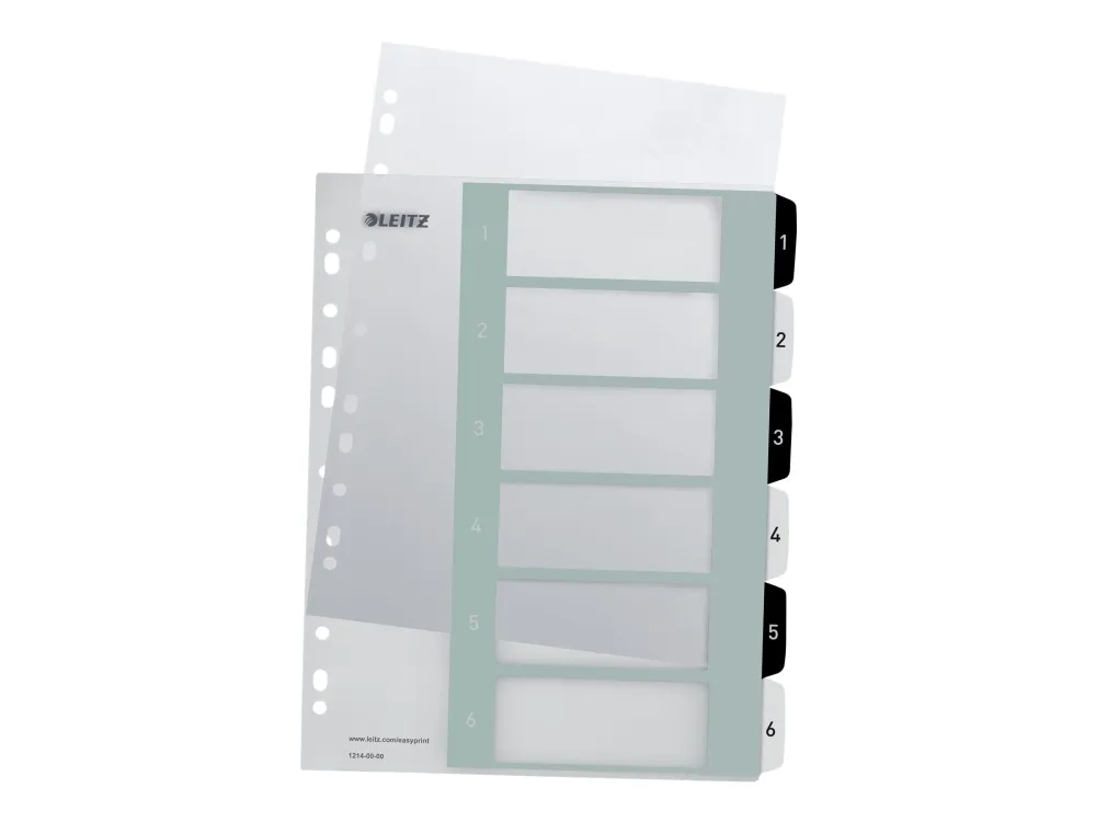 Leitz WOW Extra Wide - Deler - 6 dele - præ-trykt: 1-6 - for A4 (210 x 297 mm) - sort, hvid