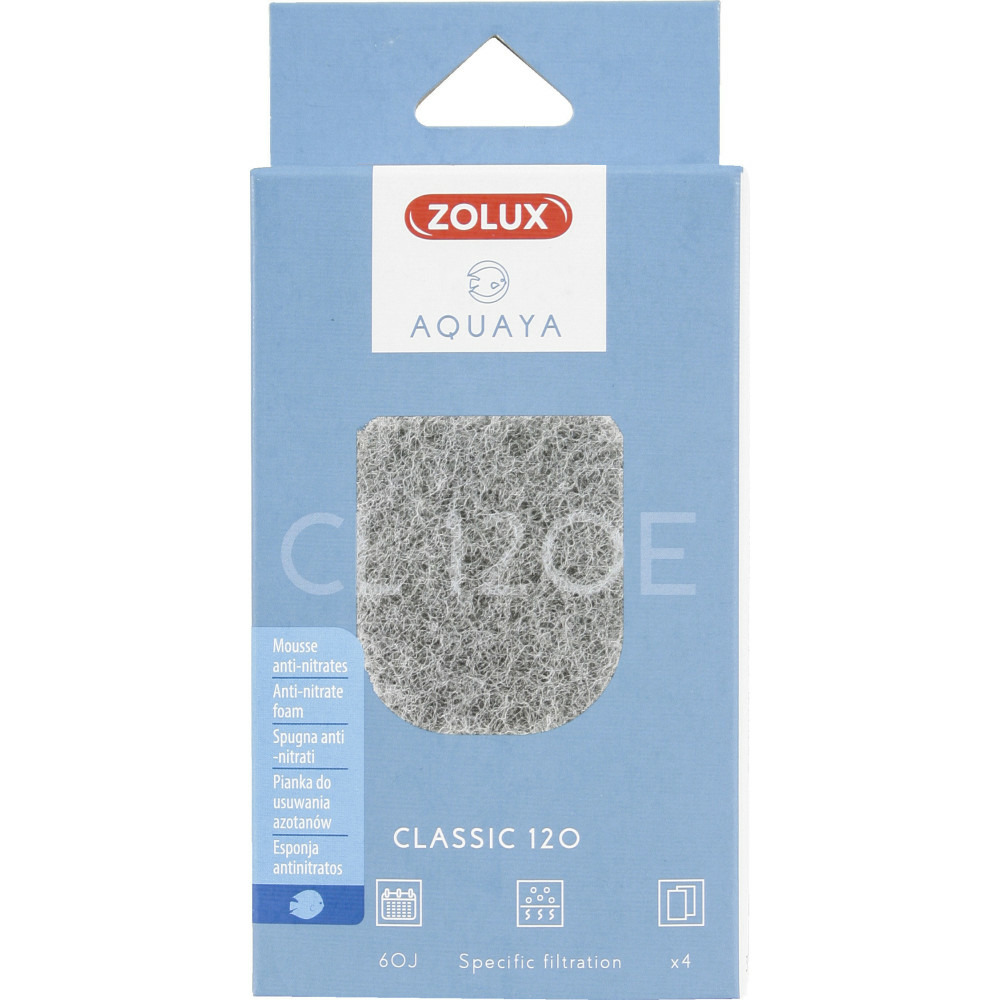 Filtre pour pompe classic 120, filtre cl 120 e mousse anti nitrates x 4 pou
