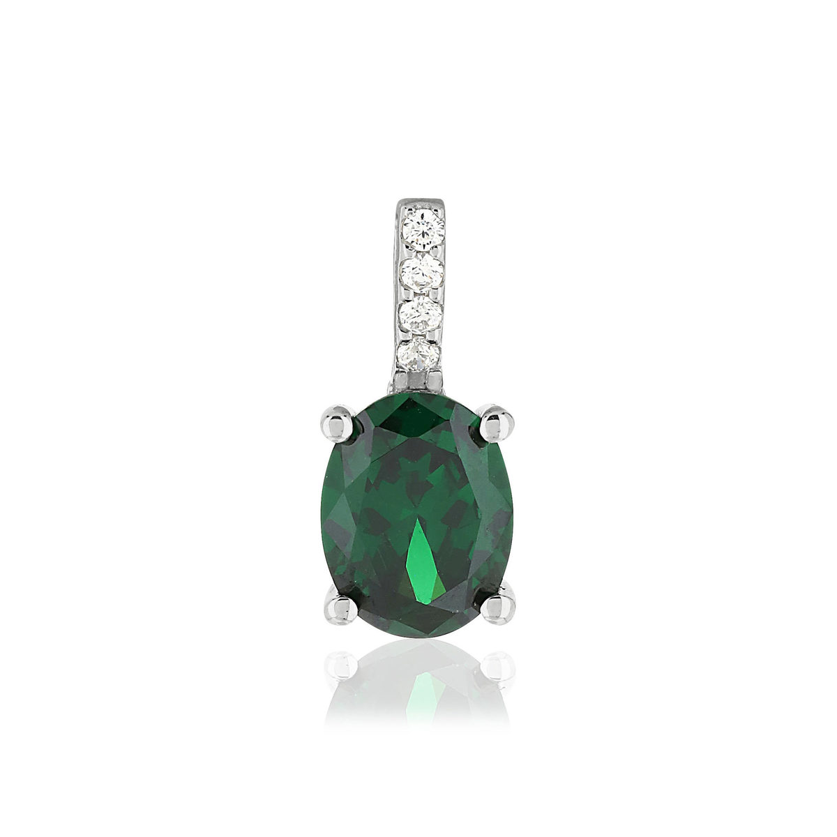 Pendentif argent 975 zirconias vert ovale et blancs