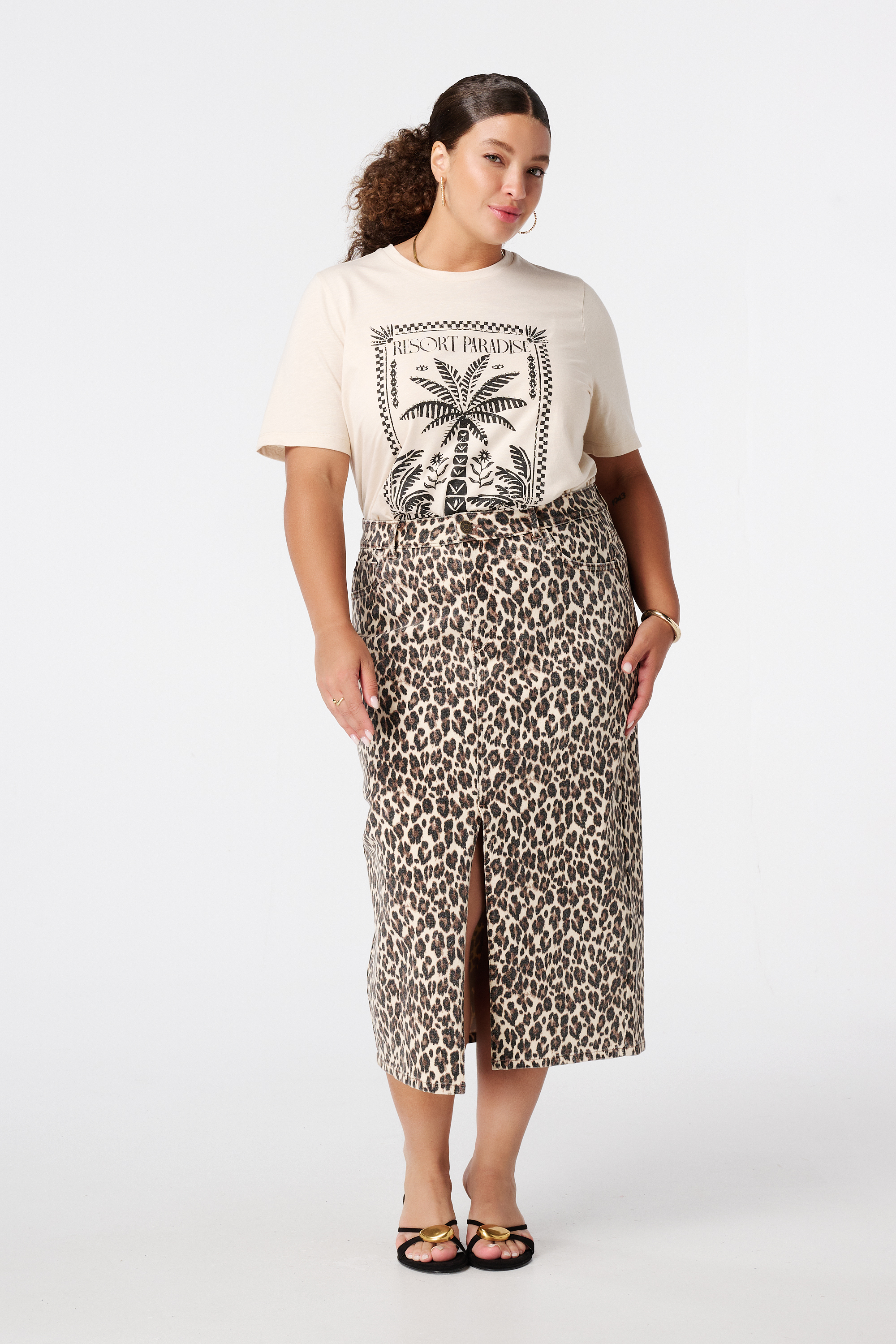 Denim rok met panterprint Multi brown