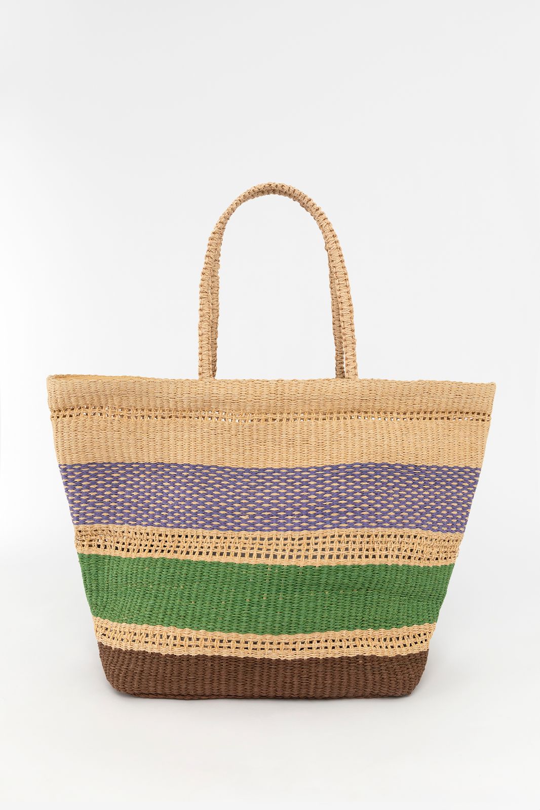 Multicolour gestreepte shopper van stro