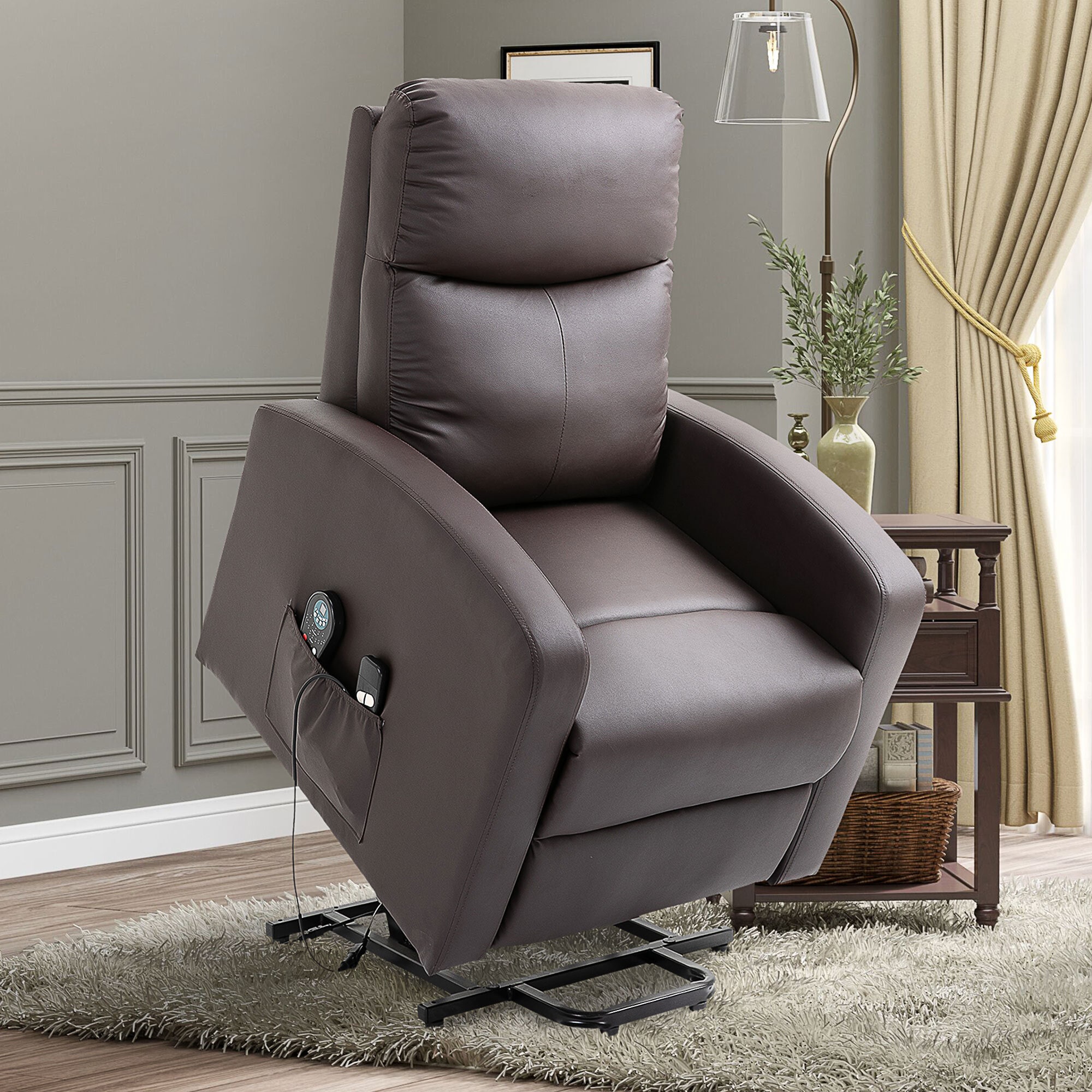 HOMCOM Funktionssessel mit Massagesessel und Aufstehhilfe braun 72L x 89B x 105H cm