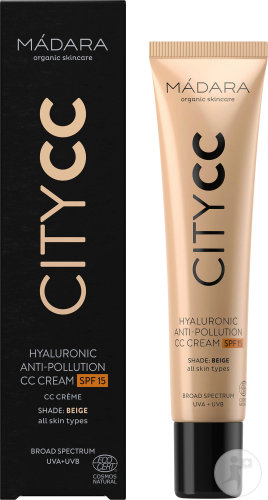 Mádara City CC Crème Anti-Pollution À L'Acide Hyaluronique Teinte Beige IP15 Toutes Peaux Tube 40ml