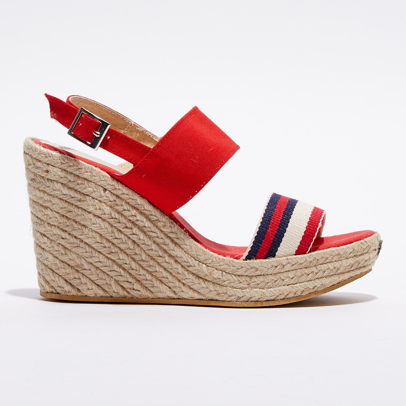 Apologie Sandales en Toile Justina rouge/écru Talon 10 cm