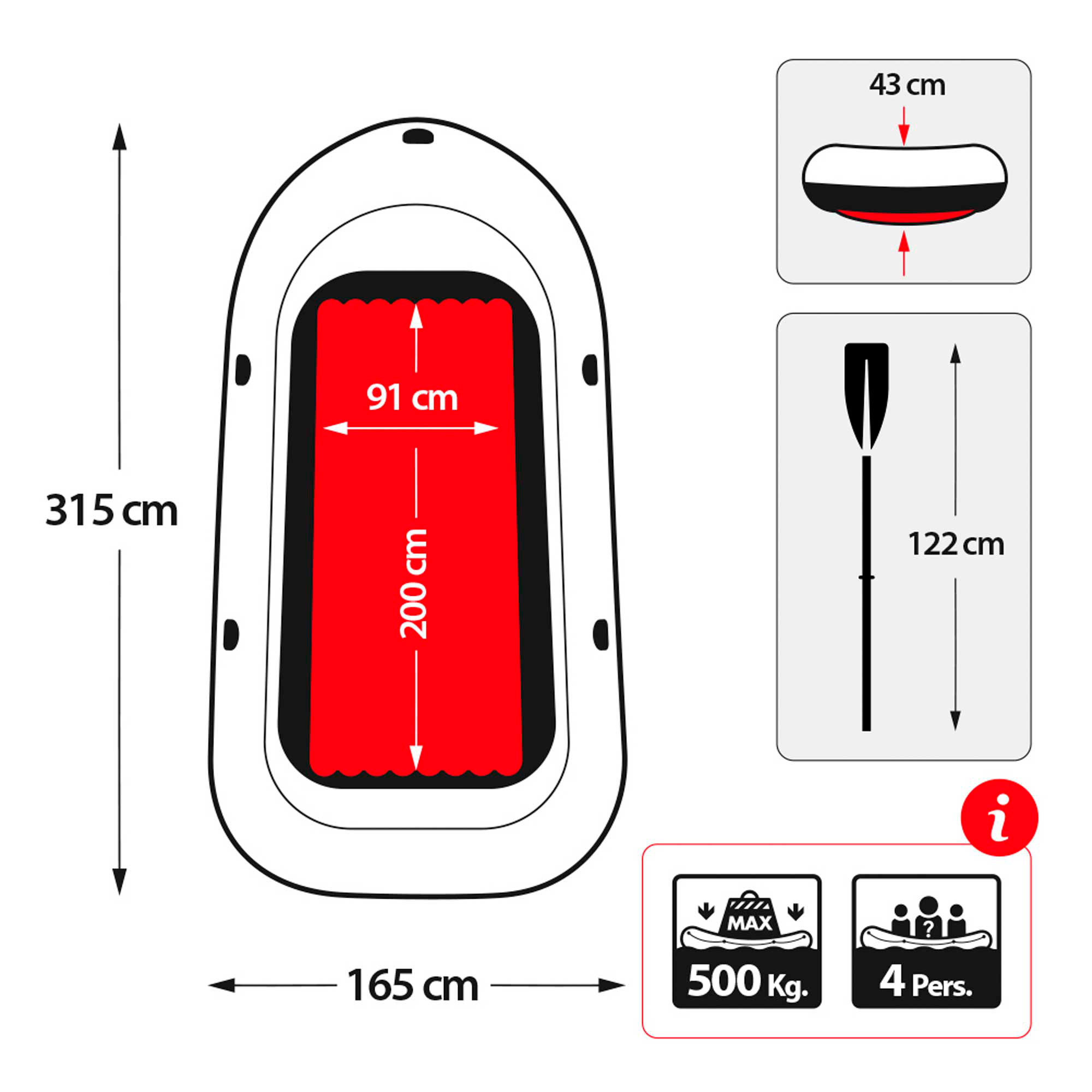 Bote inflável Intex Excursion 4 com 2 remos, 315x165x43 cm