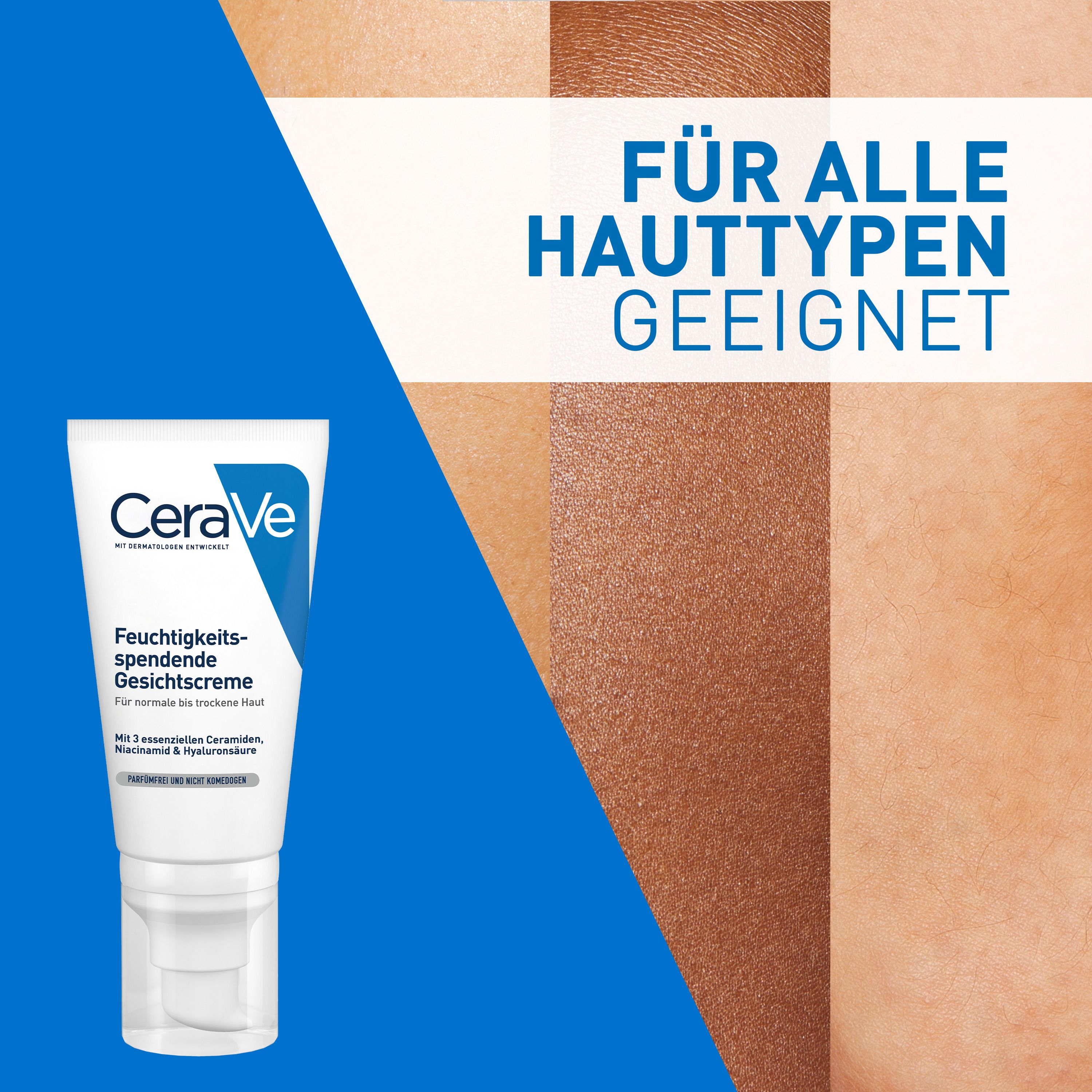 CeraVe Feuchtigkeitsspendende Gesichtscreme: hydratisierende Gesichtspflege mit Hyaluron, Niacinamid und Ceramiden für normale bis trockene Haut