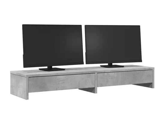 Support de moniteur avec tiroirs gris béton bois d'ingénierie