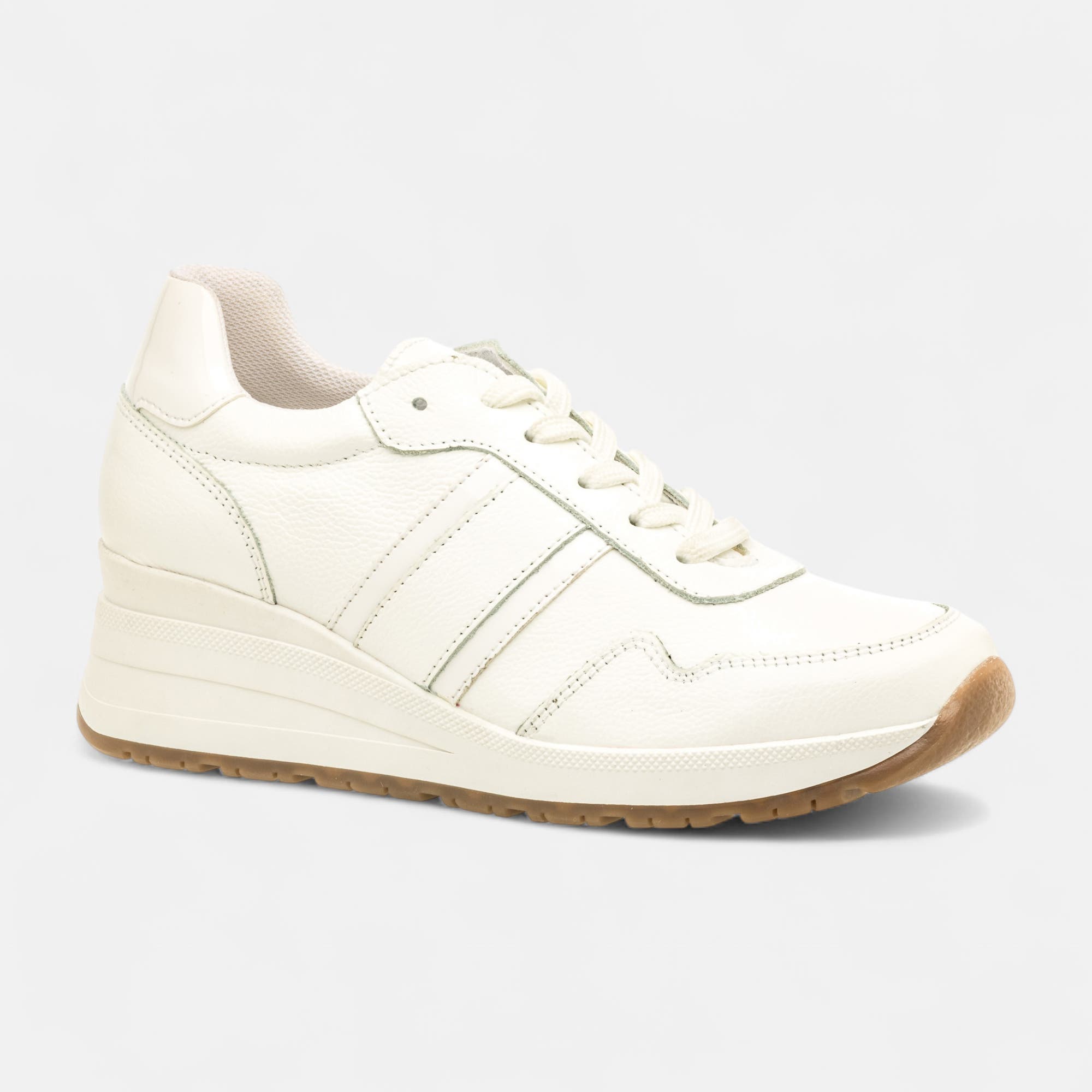 Baskets basses à talon compensé Femme en cuir blanc