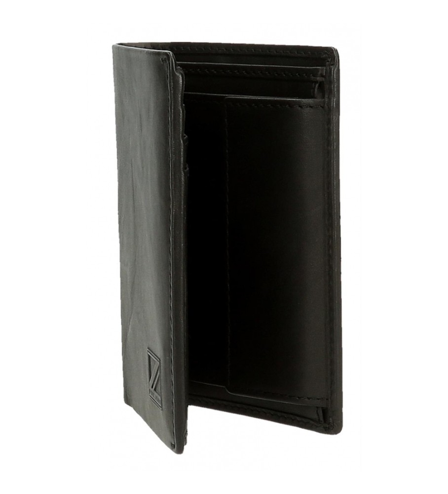 Carteira vertical Pepe Jeans Marshal em couro com porta-moedas, preta.