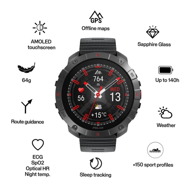 Polar Grit X2 Pro sportsur M-L (titanium/stål)