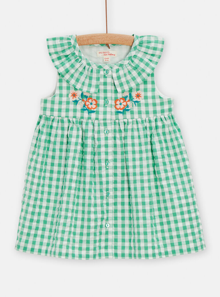 Robe vert menthe à imprimé vichy pour bébé fille
