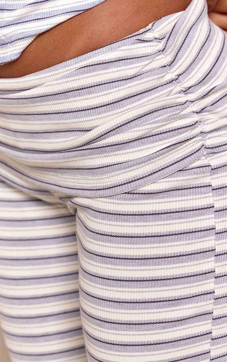 Gris Chiné Pantalon Évasé À Taille Repliable Rayé Petite Ensemble Coordonné